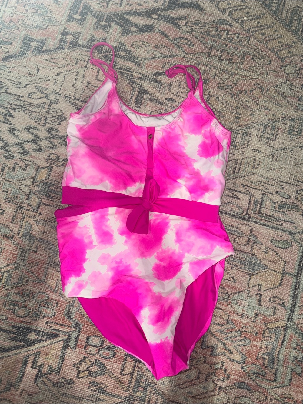Bright Pink Tie-Dye Two-Piece Swimsuit with Waist Tie